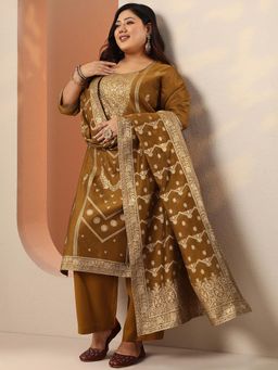 Extra love by Libas - Olive Woven Kurta with Pant and Dupatta