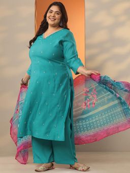 Extra love by Libas - Blue Printed Kurta with Pant and Dupatta