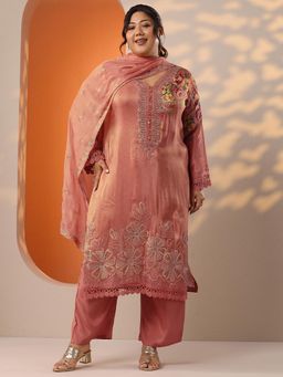 Extra love by Libas - Peach Floral Kurta with Palazzo and Dupatta