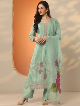 Libas Art - Green Floral Kurta with Pant and Dupatta