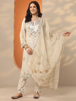 Libas Art - Off White Embroidered Kurta with Pant and Dupatta