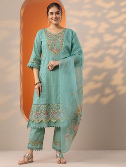 Libas - Green Floral Kurta with Pant and Dupatta