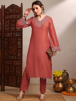 Globus - Rust EmbroideRust Kurta and Pant