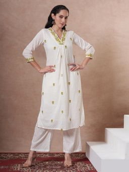 FASHOR - White Self Design Co-Ord Set