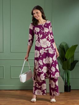 FASHOR - Burgundy Floral Co-Ord Set