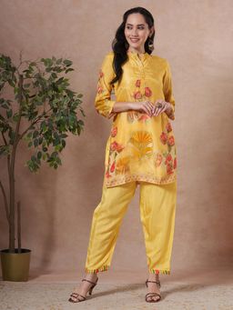 FASHOR - Yellow Floral Kurta with Palazzo and Dupatta