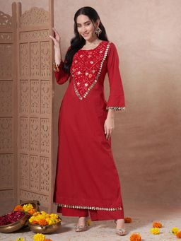 FASHOR - Red Printed Kurta and Palazzo