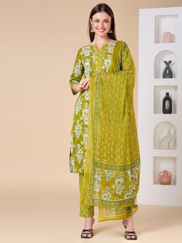 FASHOR - Green Floral Kurta with Pant and Dupatta