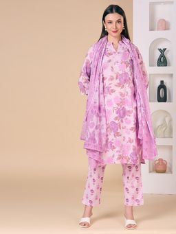 FASHOR - Purple Floral Kurta with Pant and Dupatta