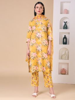 FASHOR - Yellow Floral Kurta with Pant and Dupatta