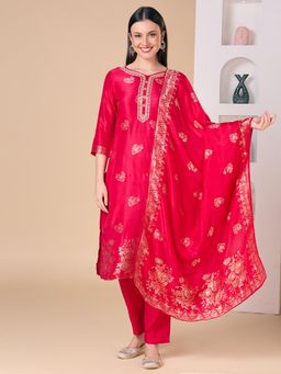 FASHOR - Red Floral Kurta with Pant and Dupatta