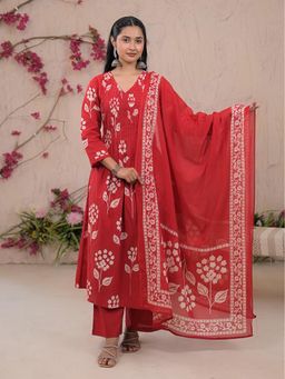 FASHOR - Red Floral Kurta with Pant and Dupatta