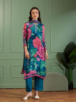 FASHOR - Blue Floral Kurta with Pant and Dupatta