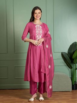 FASHOR - Pink Embroidered Kurta with Pant and Dupatta