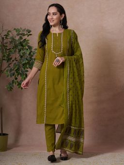 FASHOR - Green Printed Kurta with Pant and Dupatta