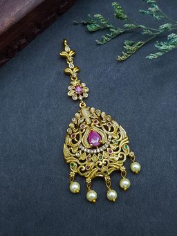 GRIIHAM - Gold Plated Antique Short Maang Tikka