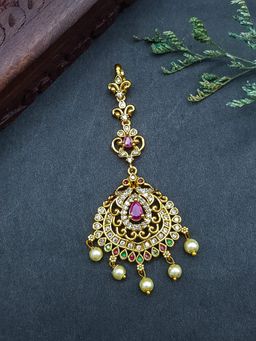 GRIIHAM - Gold Plated Antique Short Maang Tikka
