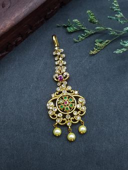 GRIIHAM - Gold Plated Antique Short Maang Tikka