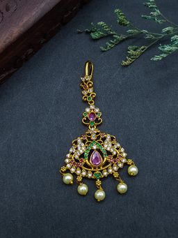 GRIIHAM - Gold Plated Antique Short Maang Tikka