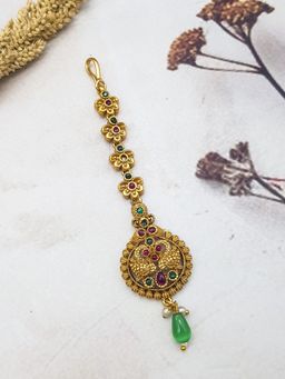 GRIIHAM - Gold Plated Antique Short Maang Tikka