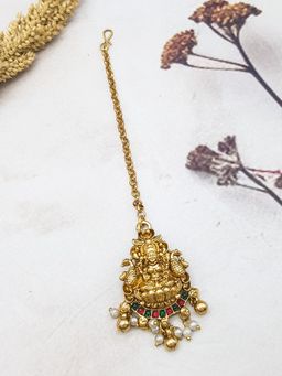 GRIIHAM - Gold Plated Antique Short Maang Tikka