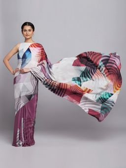 Navyasa By Liva - Wine Liva Crepe Geometric Print Saree With Unstitched Blouse