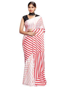 Navyasa By Liva - Pink Liva Satin Stripes Print Saree With Unstitched Blouse