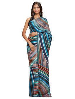 Navyasa By Liva - Brown Liva Satin Geometric Print Saree With Unstitched Blouse
