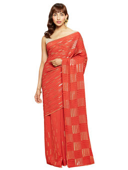 Navyasa By Liva - Red Liva Georgette Embroidered Saree With Unstitched Blouse
