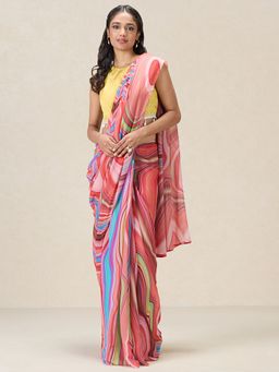 Navyasa By Liva - Multi-Color Liva Chiffon Printed Saree With Unstitched Blouse