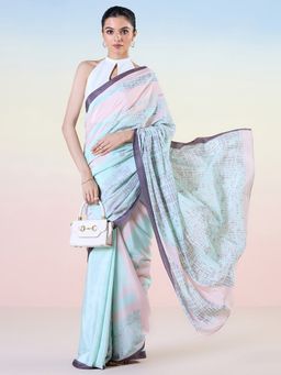Navyasa By Liva - Green Liva Crepe Printed Saree With Unstitched Blouse