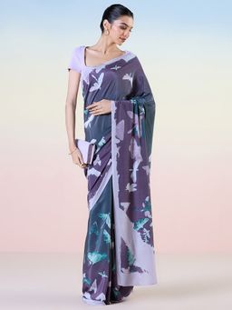 Navyasa By Liva - Green Liva Crepe Printed Saree With Unstitched Blouse