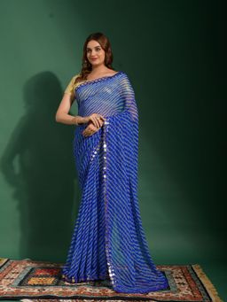 Odette - Blue Chiffon Designer Saree with Unstitched Blouse