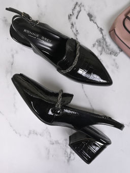 Ronnie Grey - Women Black Animal Print Heeled Mules