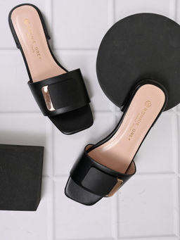 Ronnie Grey - Women Black Solid Square Toe Flats