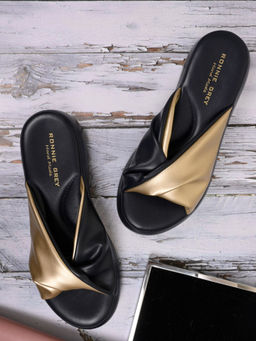 Ronnie Grey - Women Black & Gold Solid Sandals