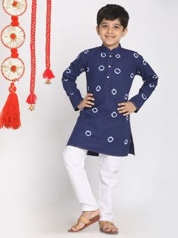 Vastramay - Boys Navy Blue & White Kurta Pyjama (Set of 2)
