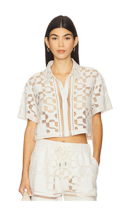 SIMKHAI - Makaia Cropped Short Sleeve Button Down Shirt