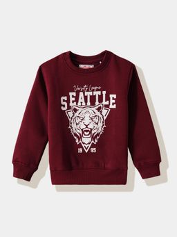 R&B - Maroon Graphic Printed Regular Boys Sweatshirt