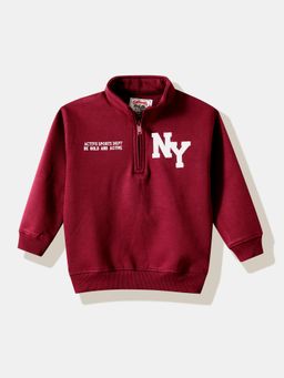 R&B - Maroon Typo Detail High-Neck Sweatshirt