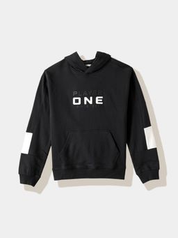 R&B - Black and White Text Print Regular Boys Hoodie