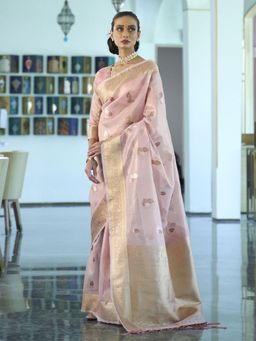 Odette - Womens Silk Blend Pink Woven Designer Saree with Unstitched Blouse