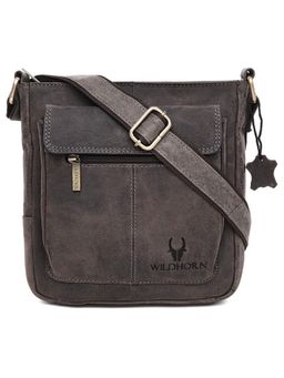 WILDHORN - Classic Genuine Leather Grey Textured Sling Bag for Men