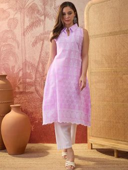 Four Steps - Lavender Pure Cotton Chikankari Embroidered Kurta