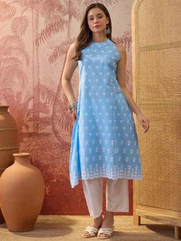 Four Steps - Blue Chikankari Embroidered Kurta