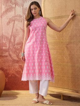 Four Steps - Pink Embroidered Chikankari Kurta