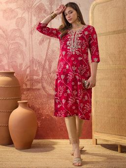Four Steps - Red Embroiderd Kurta