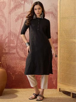 Four Steps - Black Solid Casual Kurta