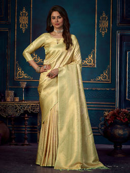 Odette - Light Green Silk Blend Woven Saree With Unstitched Blouse