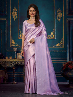 Odette - Lavender Silk Blend Woven Saree With Unstitched Blouse